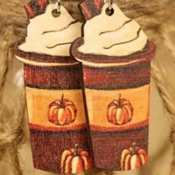 CUTE Pumpkin Spice Latte Dangle Drop Earrings NEW - Picture 3 of 5